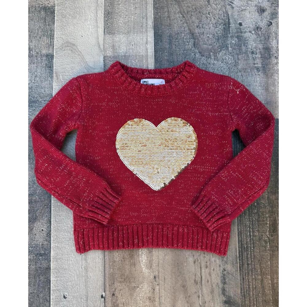 Epic Threads Girls Holiday Sweater With Gold Heart Size 4T